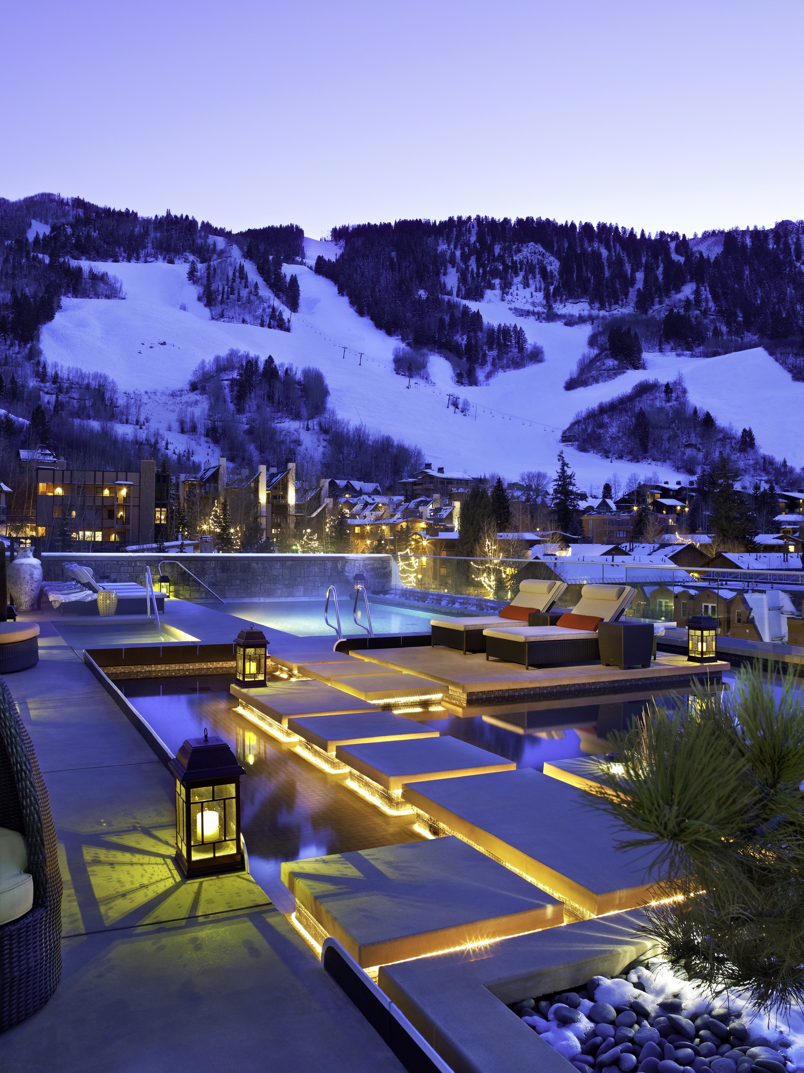 The roof top pool area at the Little Nell Residences is Aspen's finest roof top